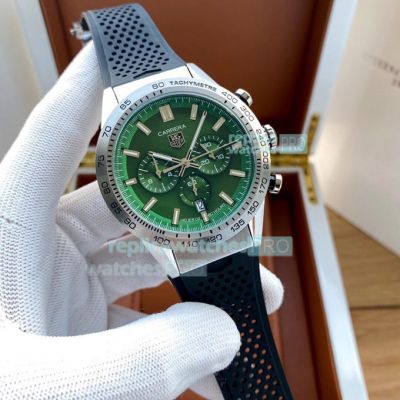 Copy Tag Heuer Carrera Heuer 02 Green Chronograph Dial Black Rubber Watch